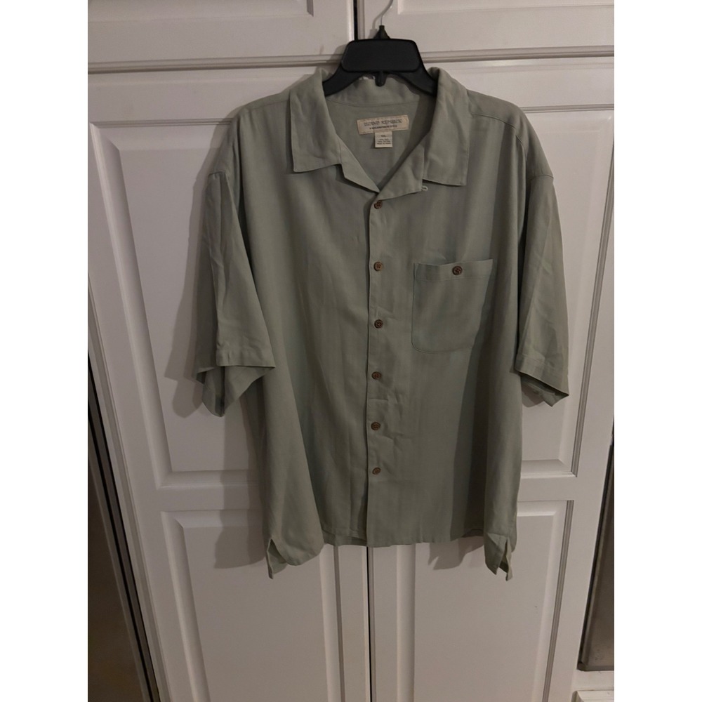 Island Republic XXL Olive Green 70%‎ Silk 30% Cotton Button Down Shirt